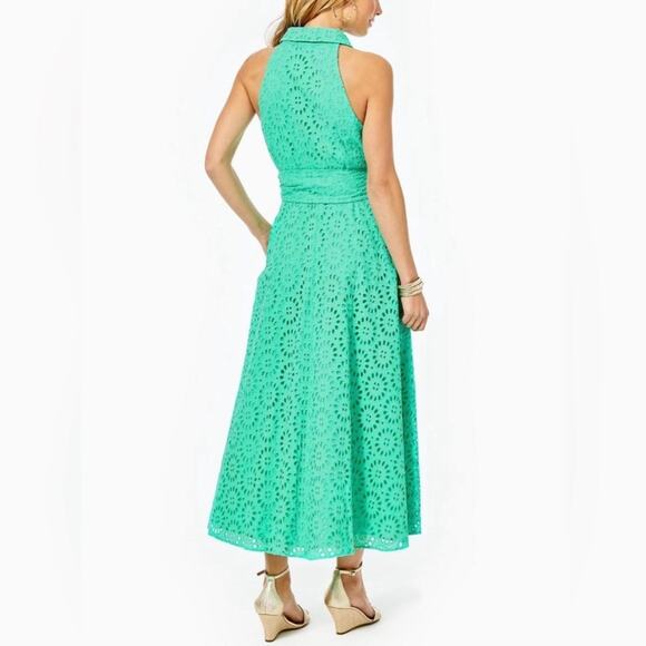 Lilly Pulitzer Chrisella Eyelet Embroidered Midi Belted Shirt Dress Green Size 0 - Picture 14 of 14